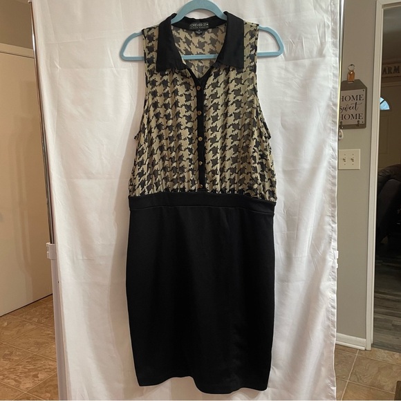 Forever 21+ 2X Black and Tan Houndstooth Sleeveless Midi Dress Church Career - Picture 1 of 9